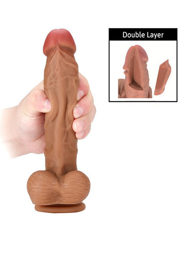 Human Double-Layered Dildo 8 Inch Realistic Liquid Silicone Penis With Strong Suction Cup